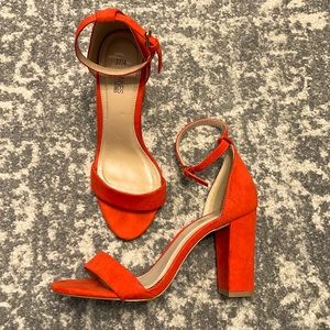 Red/orange faux suede sandals